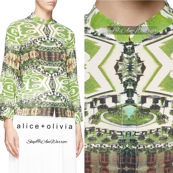 Alice + Olivia mirrored botanical garden silk blouse *shop@iamwarrior - Picture 3 of 16